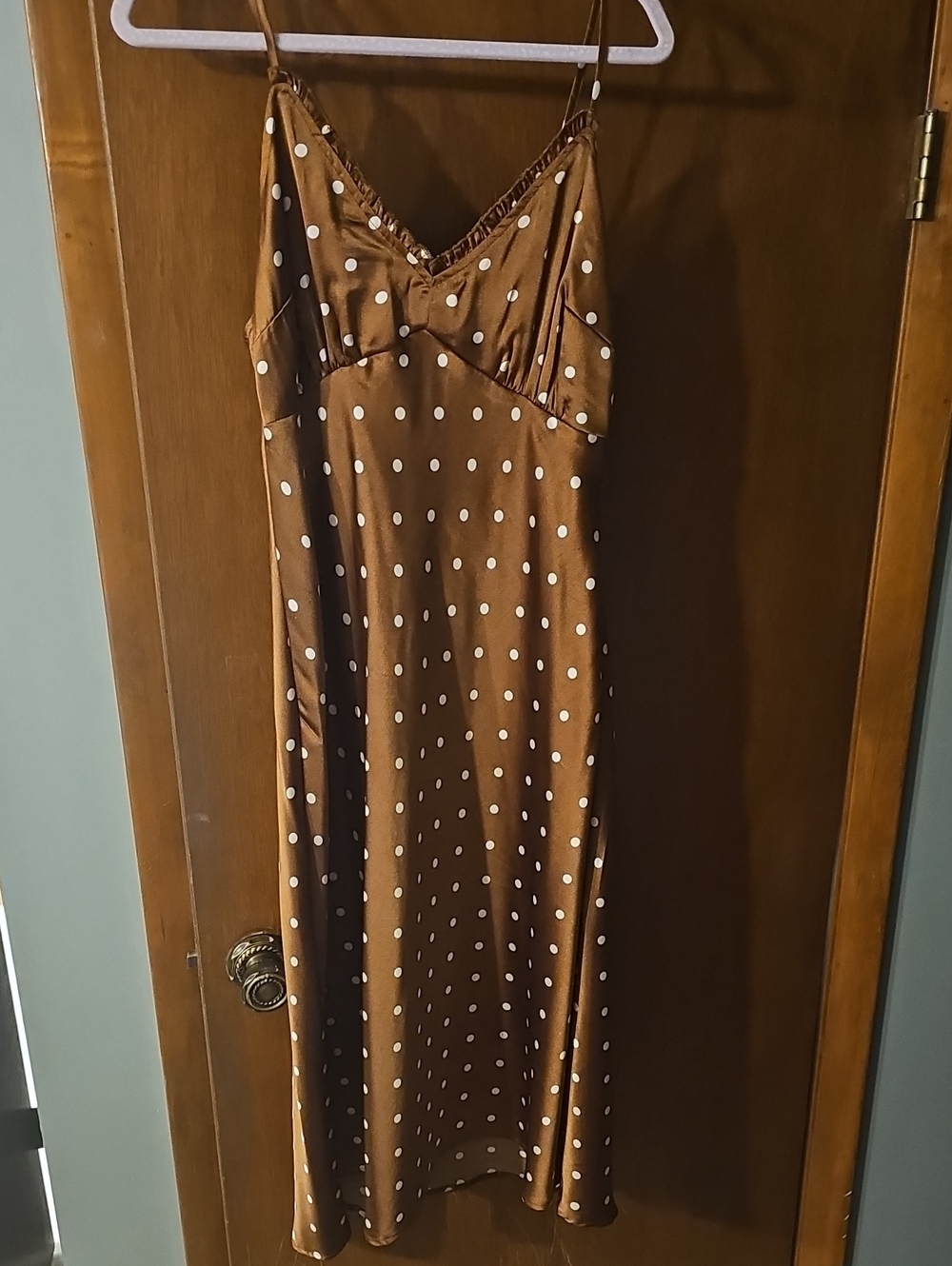 Brown Polka Dot Satin Slip Dress